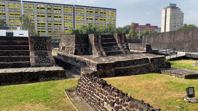 Pyramids of Tlatelolco at Plaza de Las Tres Culturas, or Three Cultures square in Mexico City, Mexico.