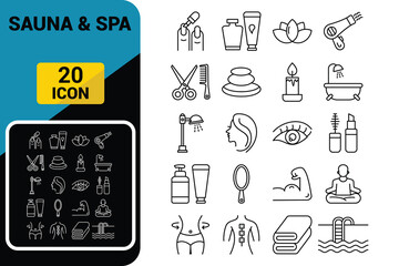 Sauna and Spa icons set. Beauty spa, body and face care, recreation. Vector