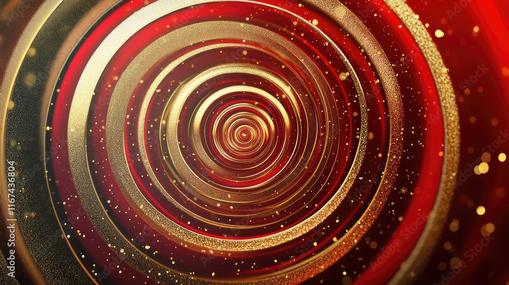 Poster abstract concentric circles in red and gold tones with sparkling highlights and modern lunar new yea