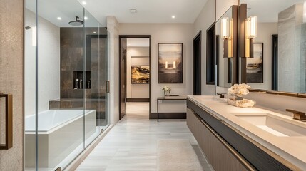 A designer bathroom showcasing luxury finishes and high-end interior details.