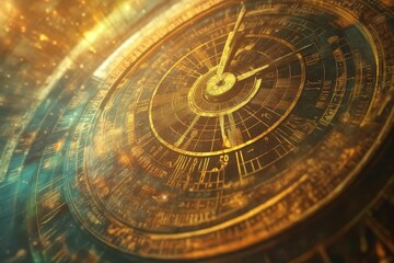 Obraz premium Ornate golden clock, aged, intricate details.