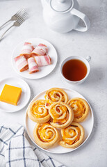 Bacon Cheddar cheese roll cake pinwheels