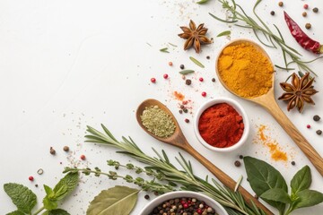 Colorful Arrangement of Various Spices and Herbs