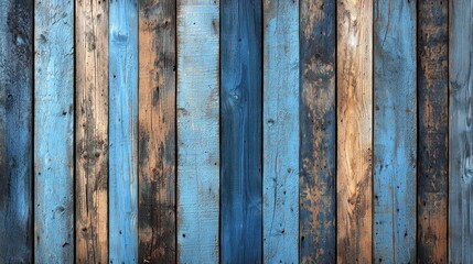 Textured Background of Rustic Wooden Planks with Blue and Brown Tones for Use in Design Projects, Interiors, Websites, and Creative Works