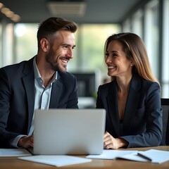 Obraz premium professional executive team business people working together on business finances analysis looking at computer at office meeting. Professional manager consulting corporate client using laptop, 