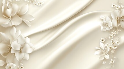 Elegant White Flowers on Cream Silk Drapery