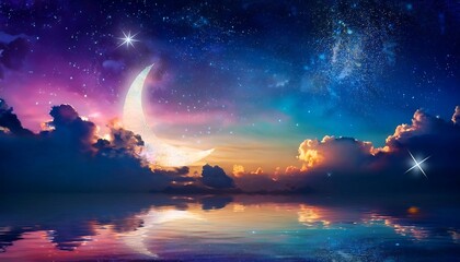 Fototapeta premium Ramadan Kareem Lanterns and Crescent Moon Decoration Backgrounds