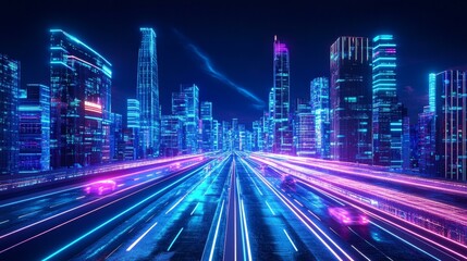 Fototapeta premium Futuristic Neon Cityscape at Night