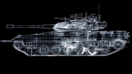 A transparent illustration of a military tank, showcasing its internal components.