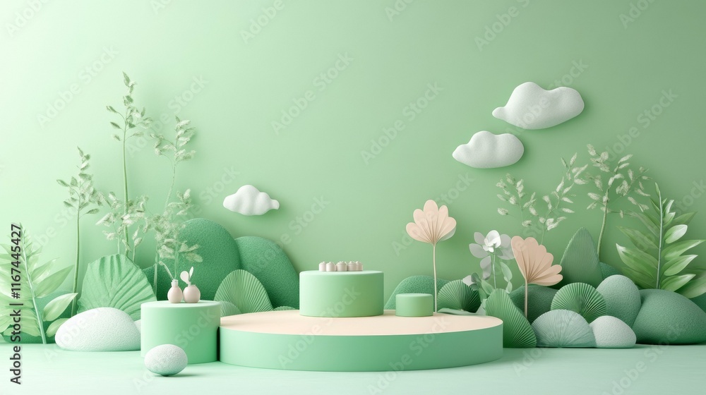 Poster Spring Scene Minimalist 3D Display