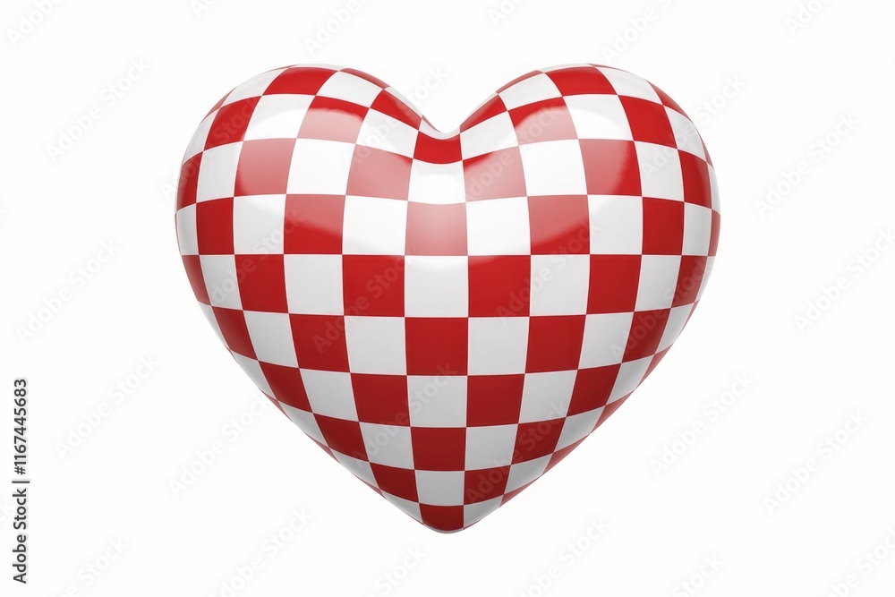 Poster A glossy heart-shaped object with a red and white checkered pattern.
