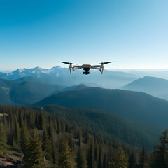 Drone Flying Over Majestic Mountain Landscape During Sunrise