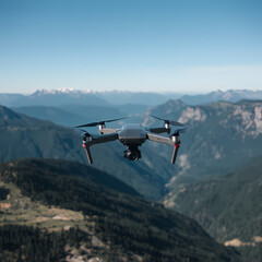 Fototapeta na wymiar Drone Flying Over Majestic Mountain Landscape During Sunrise