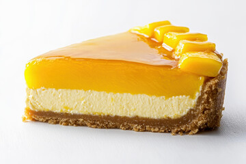Mango cheesecake slice with glossy glaze
