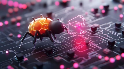Abstract molecular patterns and neon glowing circuits in a futuristic biotech laboratory setting showcasing the cutting edge holographic pheromone research and scientific innovations of the future