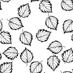 Seamless pattern with hand drawn abstract leaves. Vector nature background. Black and white. Perfect for design templates, wallpaper, wrapping, fabric, print and textile. 