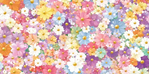 Art of a large, colorful floral wall background filled with various flowers