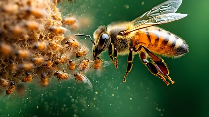 Naklejka premium Swarm of insects possibly bees or ants clustering tightly together to form intricate interlocking patterns and shapes through their collective pheromone signals and organic movement