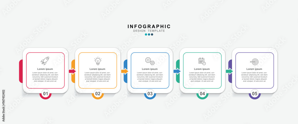 Aufkleber infographic 5 options design elements for your business data. vector illustration.