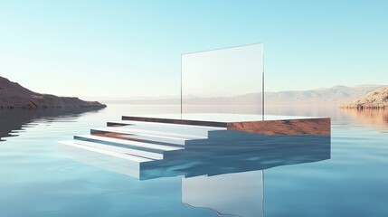 Abstract Minimalist Floating Steps on Water Landscape
