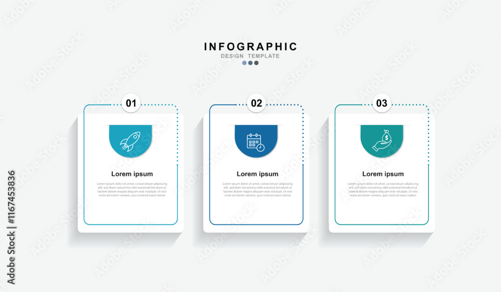 Aufkleber infographic 3 options design elements for your business data. vector illustration.