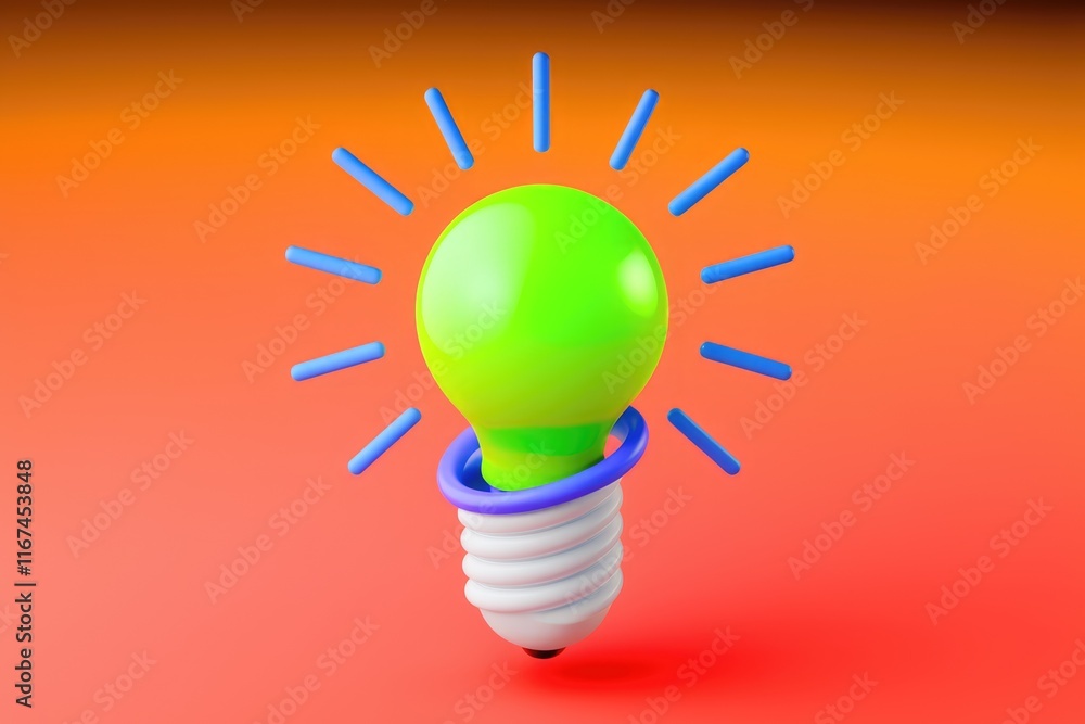 Poster a vibrant 3d rendering of a lightbulb symbolizing creativity, innovation, and bright ideas.