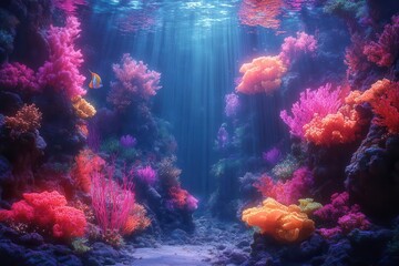 stunning underwater landscape featuring vibrant coral reefs marine life and fluid motions crafted as a digital art piece ideal for wallpapers and backgrounds