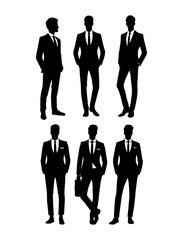 Set of businessmen Silhouettes, male wearing official suits, standing 