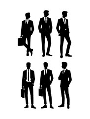 Set of businessmen Silhouettes, male wearing official suits, standing 