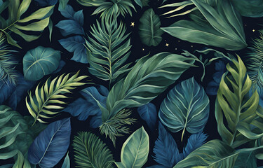 Blue Tropical Leaves and Foliage with Space Background - Vibrant and Futuristic