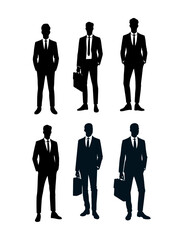 Set of businessmen Silhouettes, male wearing official suits, standing 