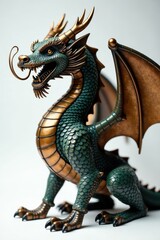 Fototapeta premium Majestic bronze dragon statue, clawed feet and flowing whiskers , protective, art