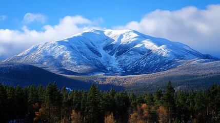 Fototapeta premium Snowy Mountain Landscape in Autumn