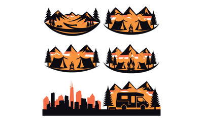 Sunset Mountain Camping and Urban Silhouettes Collection