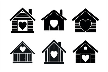 Simple Black and White House Icons with Hearts design