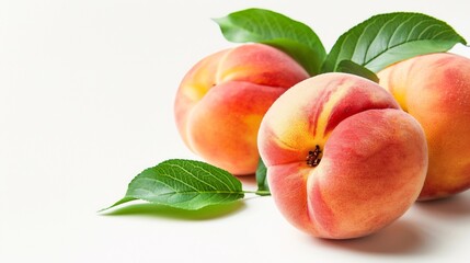 Juicy Peaches with Lush Green Leaves