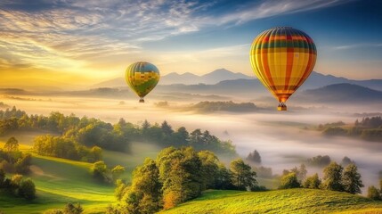 Obraz premium Serene Hot Air Balloon Ride Over Scenic Landscape