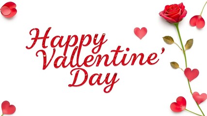 Write a rose flower cut part text, "Happy Valentine Day" vibrant color, on a white  background