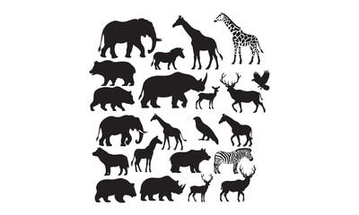 Wild Animal Silhouettes Vector Set - Safari and Forest Wildlife Illustrations