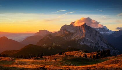 Obraz premium Golden Hour Embrace: Misty Caucasus Mountains at Sunrise