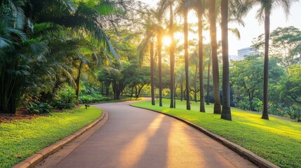 Obraz premium Serene Morning Walk Path in Lush Green Park