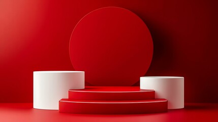 Obraz premium Red and White Geometric Display Podium