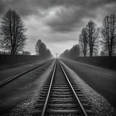 railroad tracks in the fog
