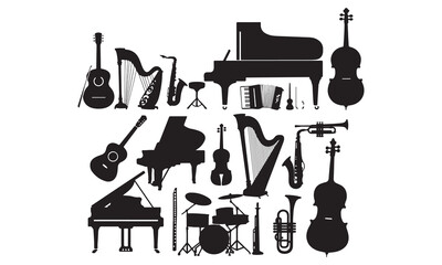 Silhouette Vector Set of Musical Instruments