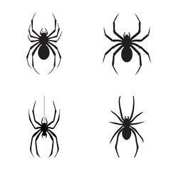 Spider vector Silhouette illustration, isolated on white background, Creepy spider web element