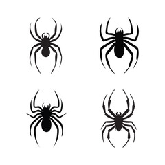 Spider vector Silhouette illustration, isolated on white background, Creepy spider web element