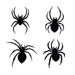 Spider vector Silhouette illustration, isolated on white background, Creepy spider web element