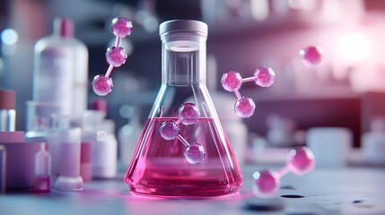 Pheromone Molecule Visualizer in a Sleek Futuristic Biotech Laboratory Setting with Neon Lighting Floating Holographic Molecules and a High Definition Retrofuturistic Aesthetic