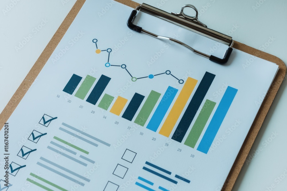 Poster Business report with bar and line graphs showing data analysis and progress tracking.