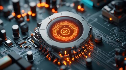 Sleek and advanced futuristic pheromone sensor interface system with glowing neon holographic readout